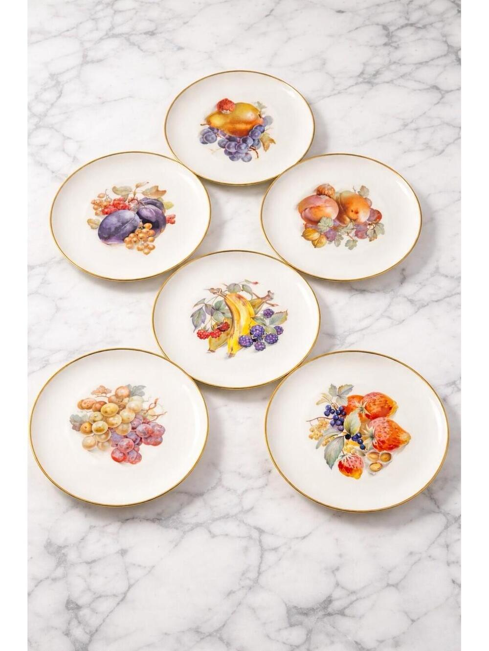 Eschenbach Germany 1950s Set Of 7 Baronet China Assorted Fruit Salad Plates, 8”